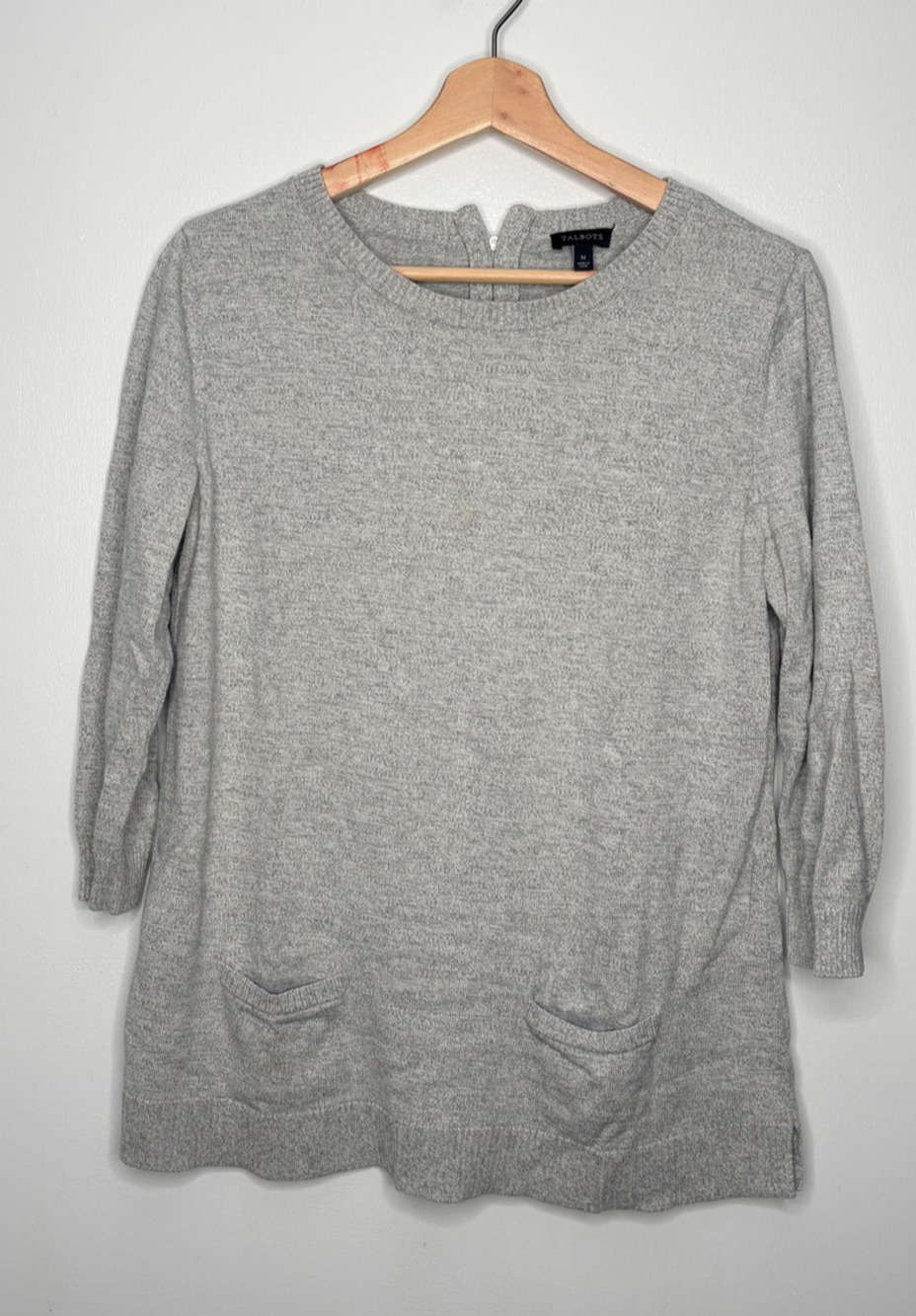 Talbots Women's Gray Crew Neck Zip Back Sweater Size Medium